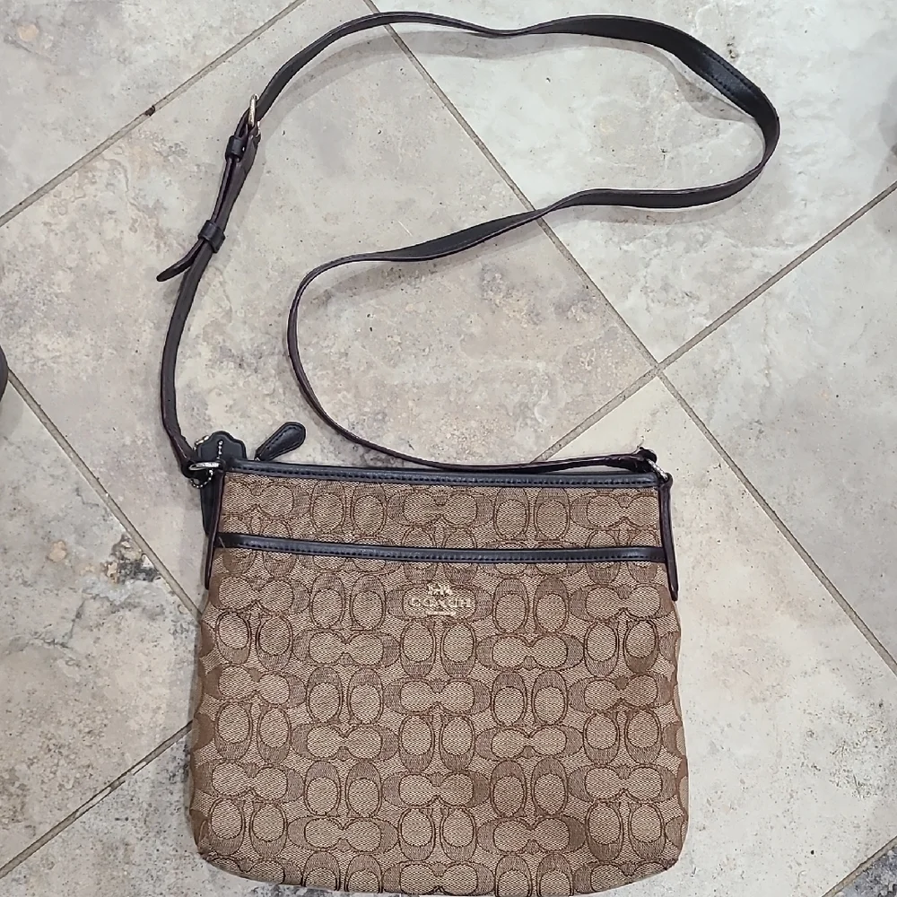 Coach Tan and Brown Signature Crossbody Bag